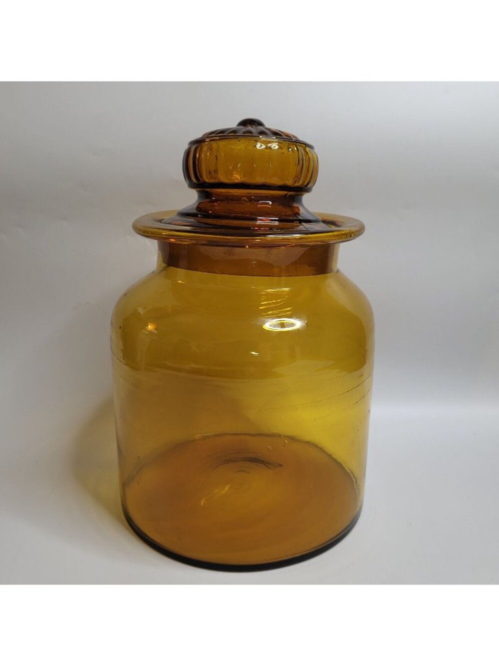 Vtg 1960s Takahashi Amber Blown Glass Apothecary Jar - Lidded 10"